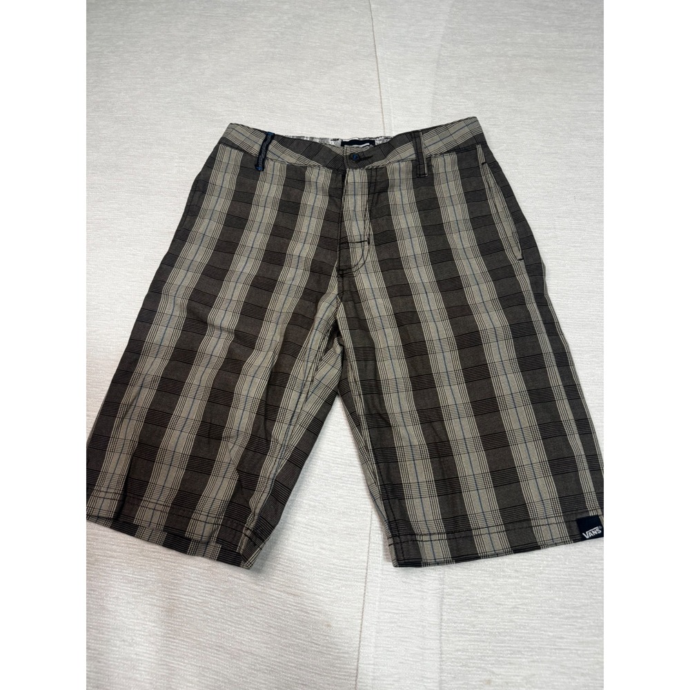 Vans Boys Plaid Walk Shorts Brown Tan Blue Size 14 Skateboard Casual Pockets